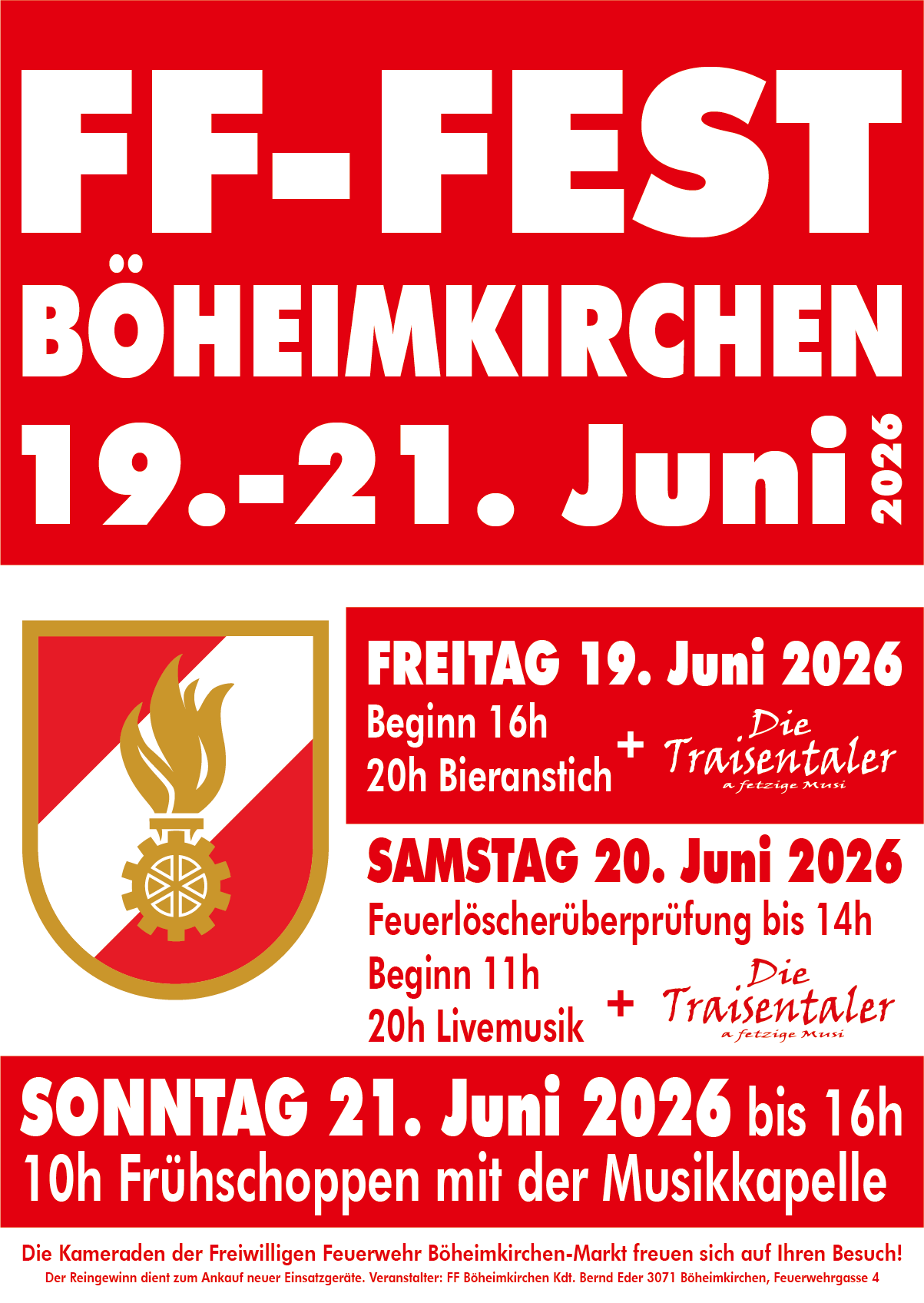Plakat Feuerwehrfest Böheimkirchen 2026